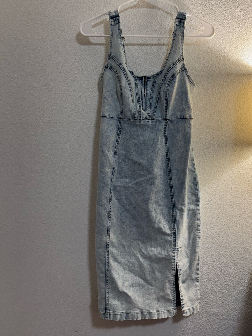 Light Blue Wash Denim Midi Dress - Sleeveless Tank Style